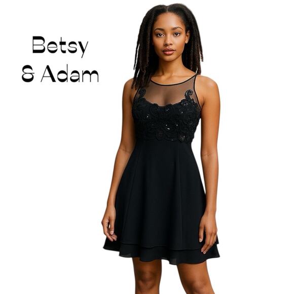 Betsy & Adam Sheer Black BabyDoll Whimsical Glam BalletCore Dress NWOT Size S - Picture 1 of 12